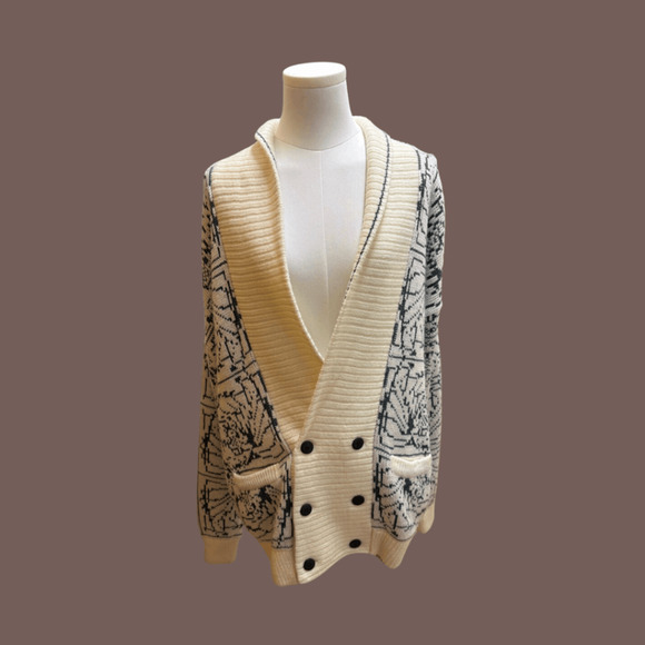 J.J. Cochran Cardigan | Cream Black Knit | Size M | Vintage - Picture 1 of 4